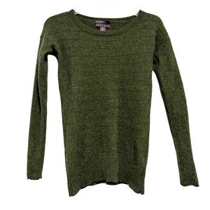 Saffron Womens 100% Cashmere Crew Neck Pointelle Sweater Olive Green Size S